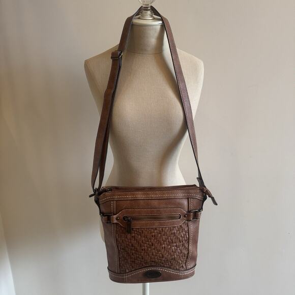 B.O.C Born Concept Brown Weave Crossbody Handbag Purse Long Adjustable Strap Zip - Picture 16 of 16